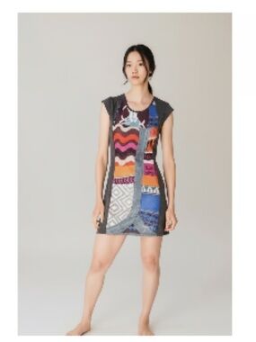 Desigual cap sleeve print mini dress